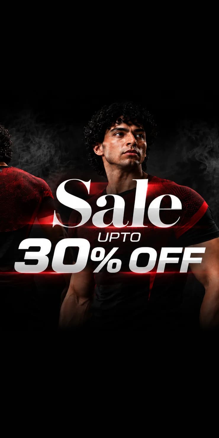 Sale, up to 30% off: the GX men's red and black compression tee in three poses on a dark smoke ground