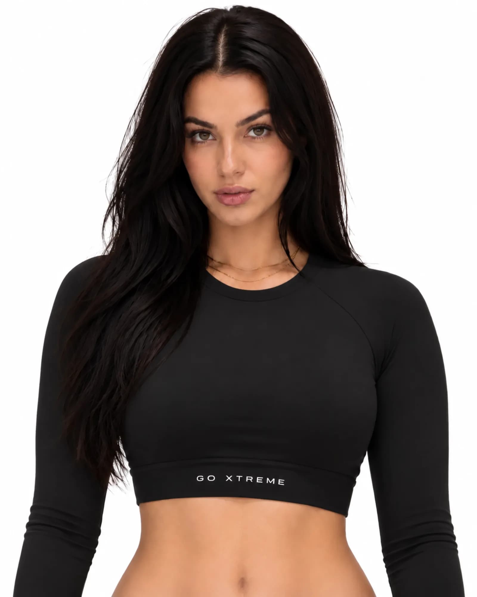 Sculpt Long-Sleeve Crop in Black