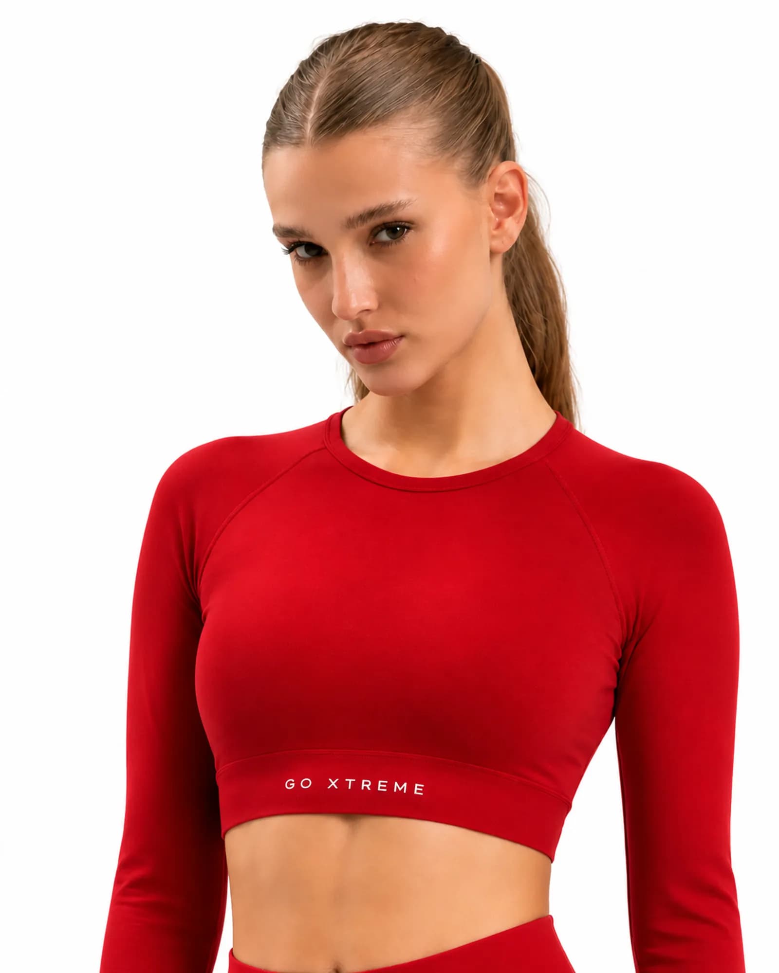 Sculpt Long-Sleeve Crop in Maroon